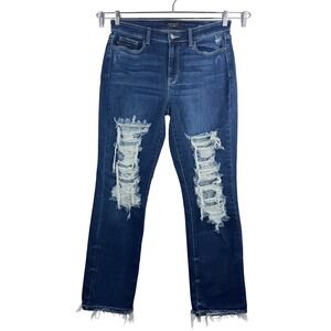 Judy Blue Straight Fit Jeans sz 31 Blue Distressed Shredded 90s grunge